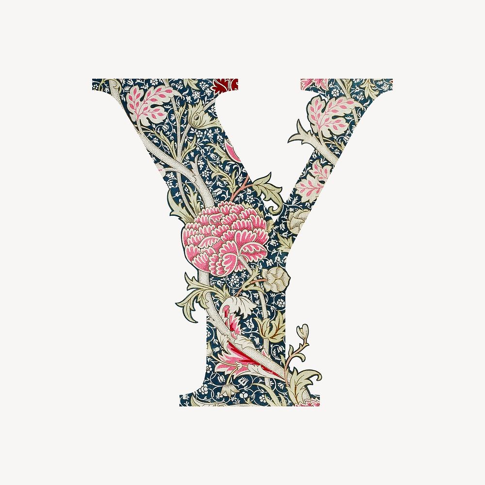 Letter Y botanical pattern font, inspired by William Morris