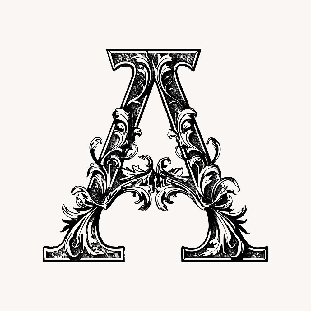 Letter A in classic medieval art illustration