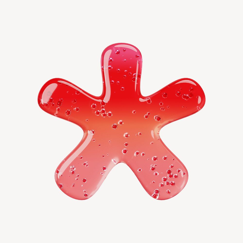 Asterisk sign, 3D red jelly symbol illustration