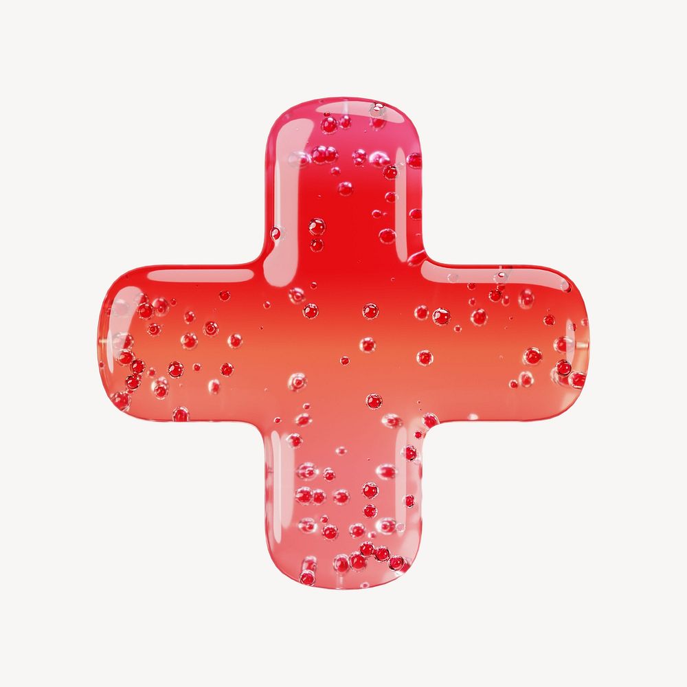 Plus sign, 3D red jelly symbol illustration
