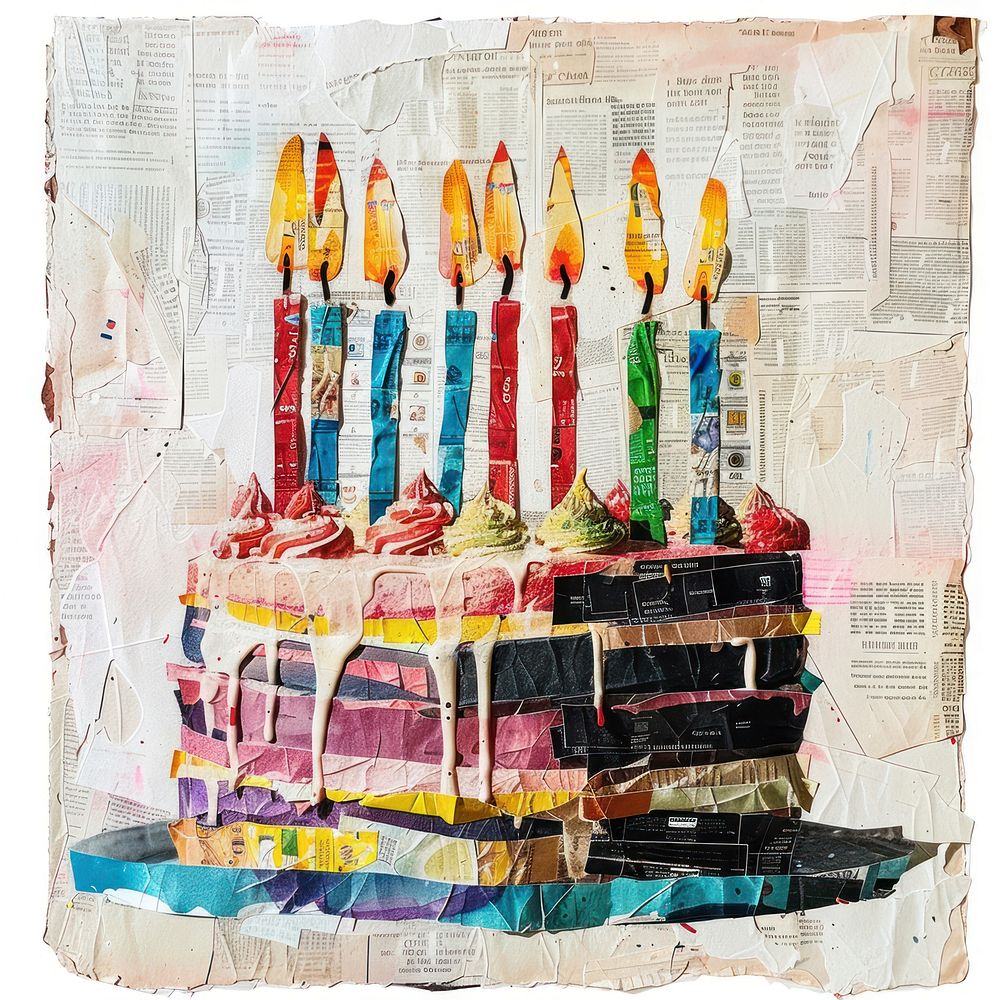Painting collage cake birthday cake.