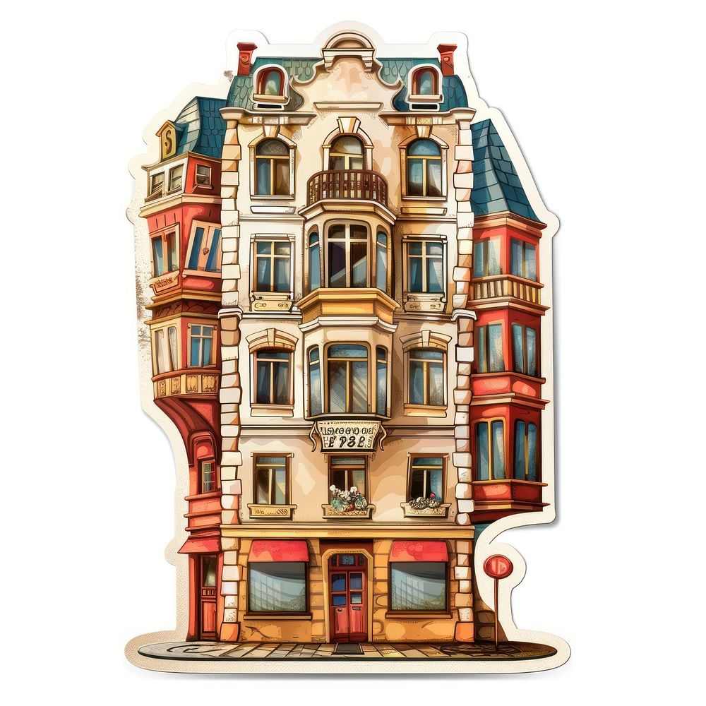 A building shape ticket neighborhood architecture painting.