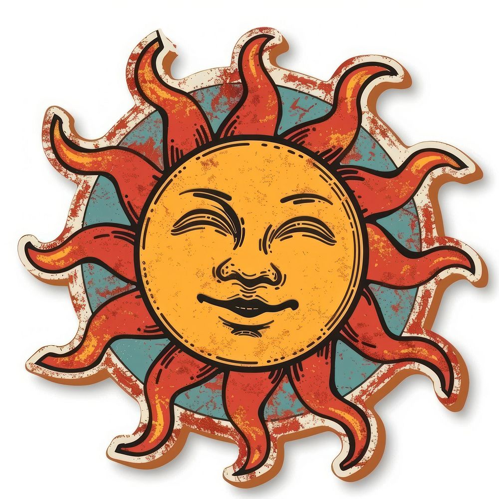 Sun shape ticket symbol emblem person.