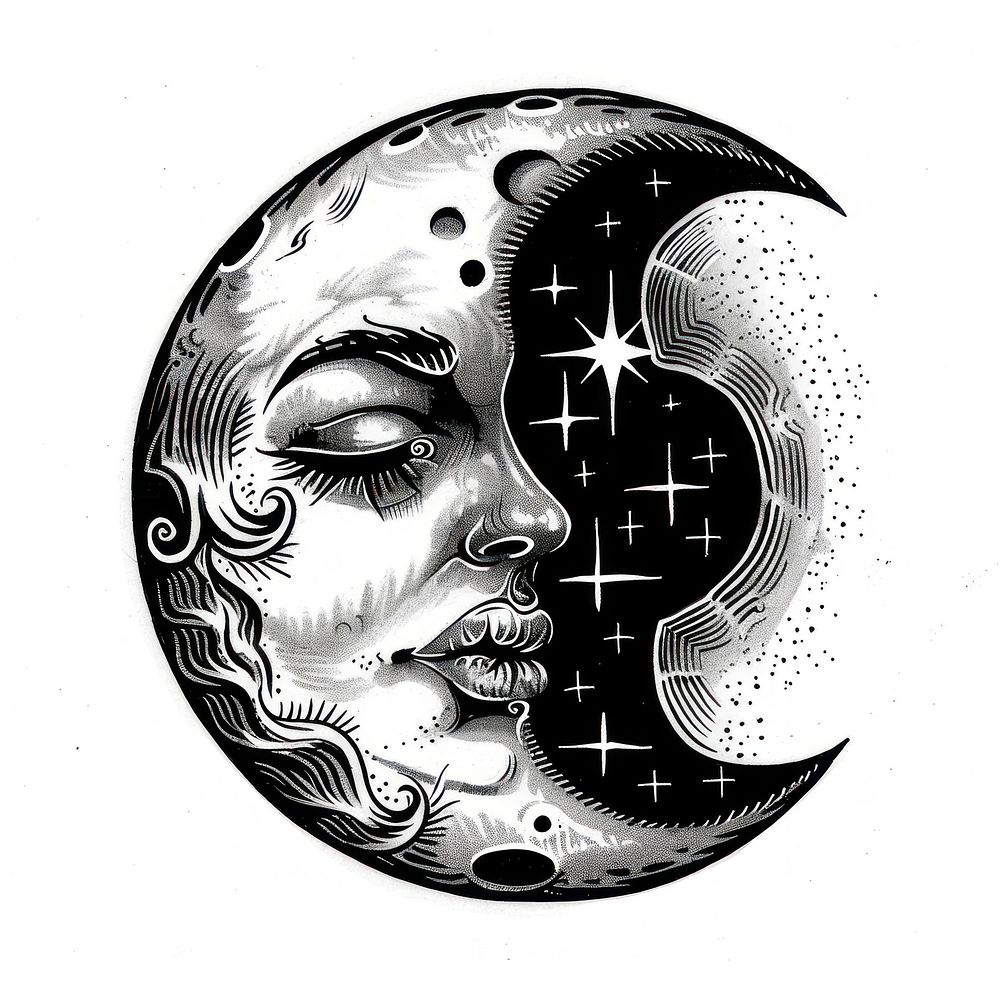 Moon tattoo flash illustration logo illustrated astronomy.