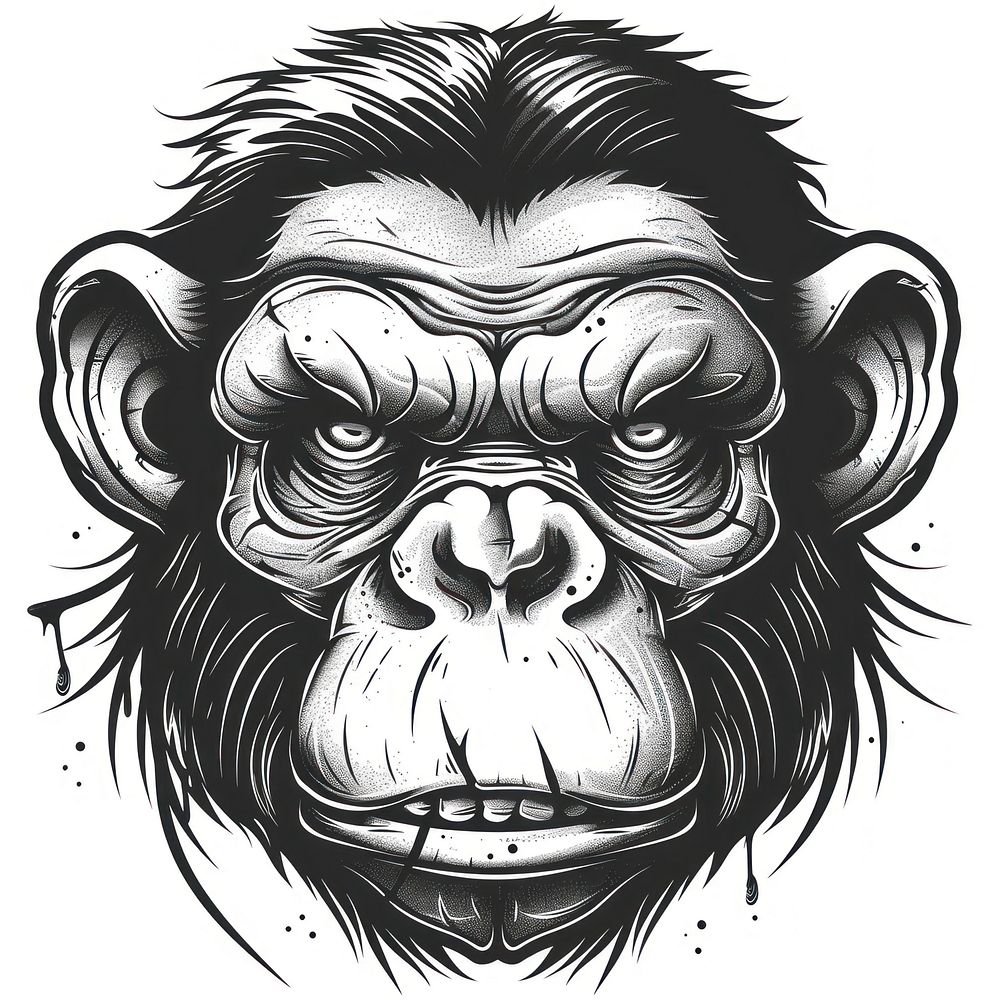 Monkey tattoo flash illustration wildlife animal mammal.