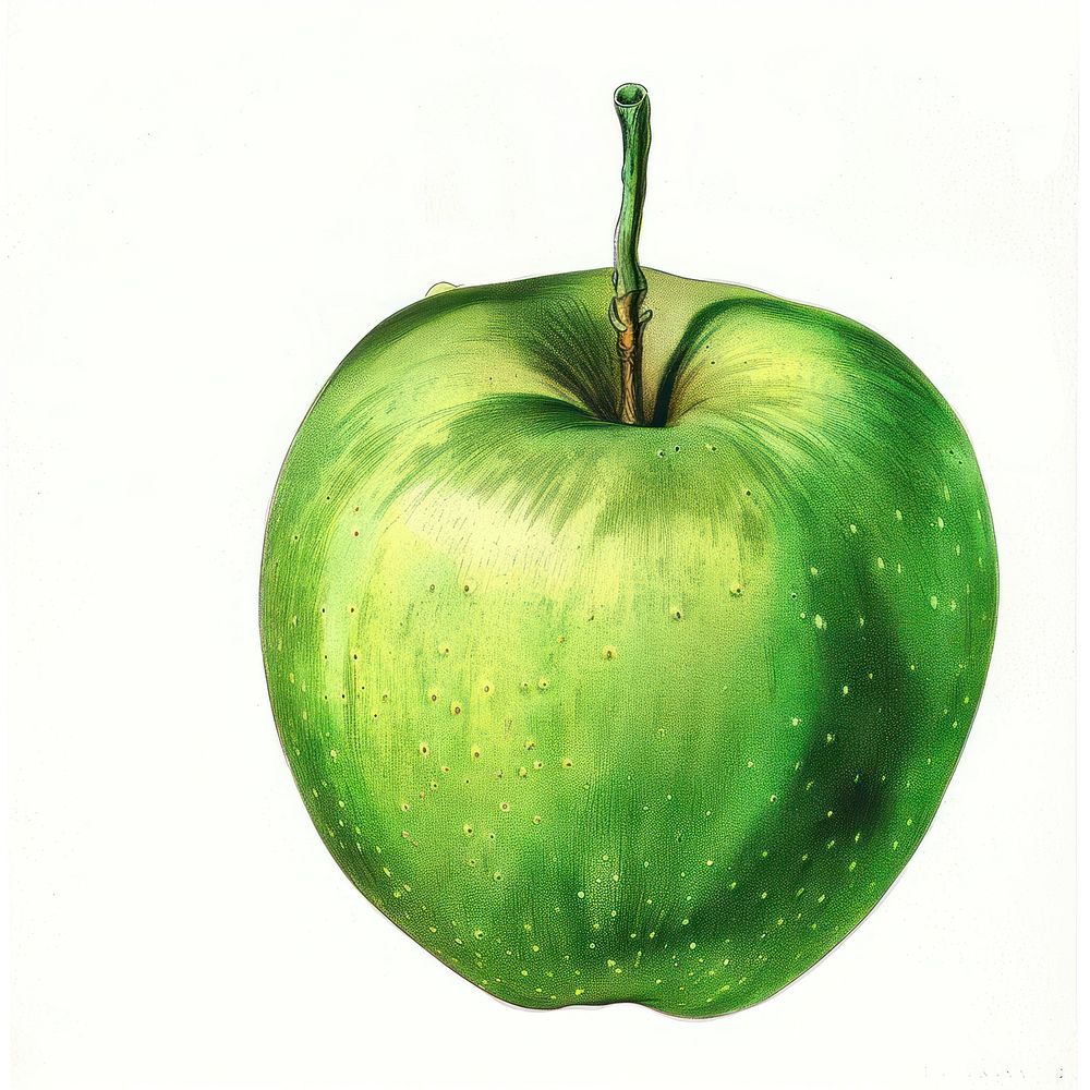 Old illustration green apple produce fruit plant.