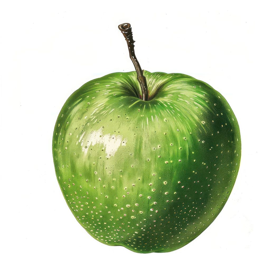 Old illustration green apple produce fruit plant.