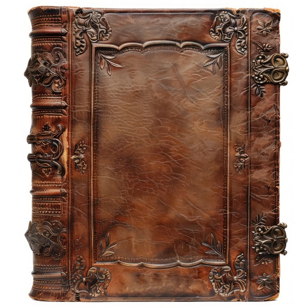 Old leather book cover furniture bronze diary.