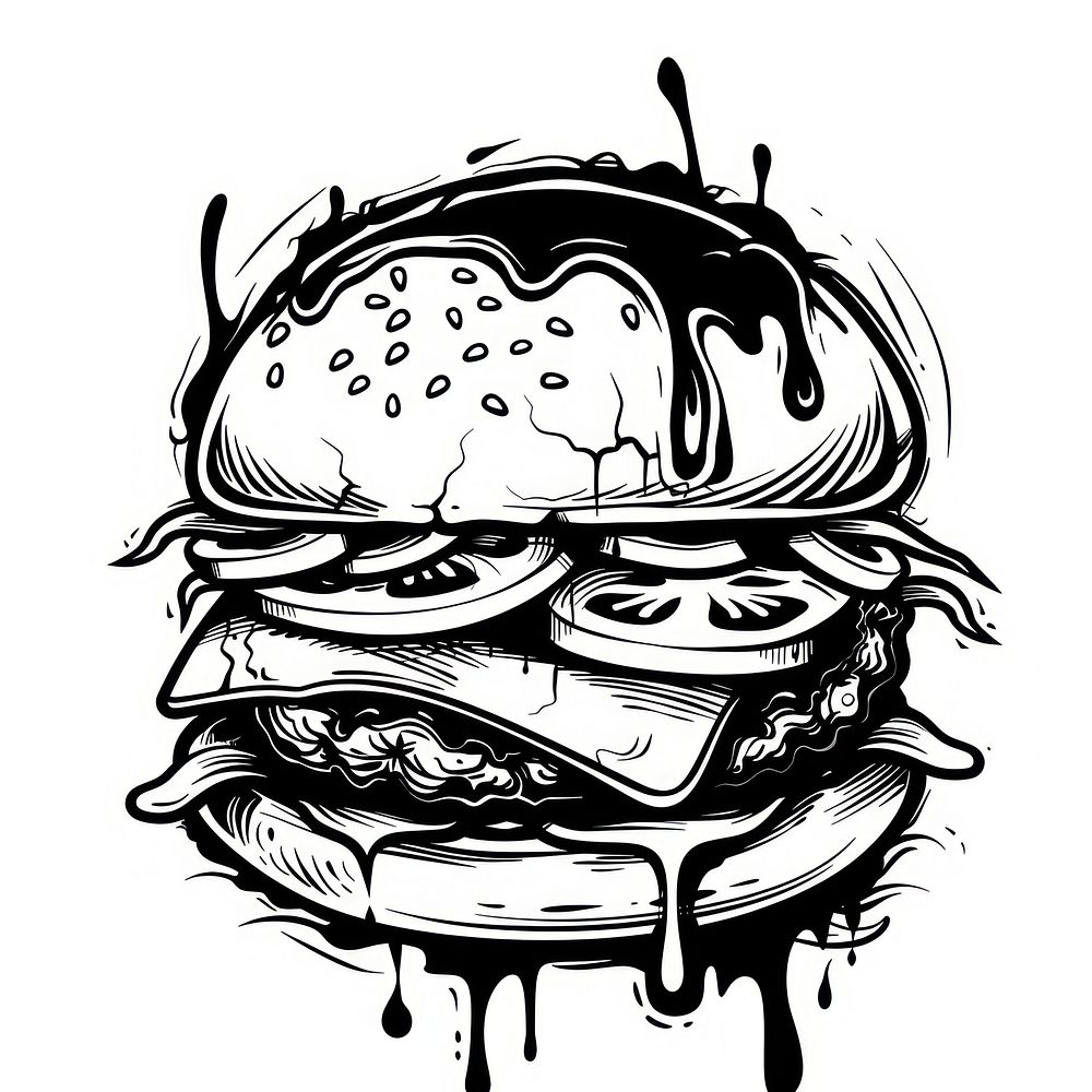 Burger tattoo flash illustration illustrated clothing drawing.