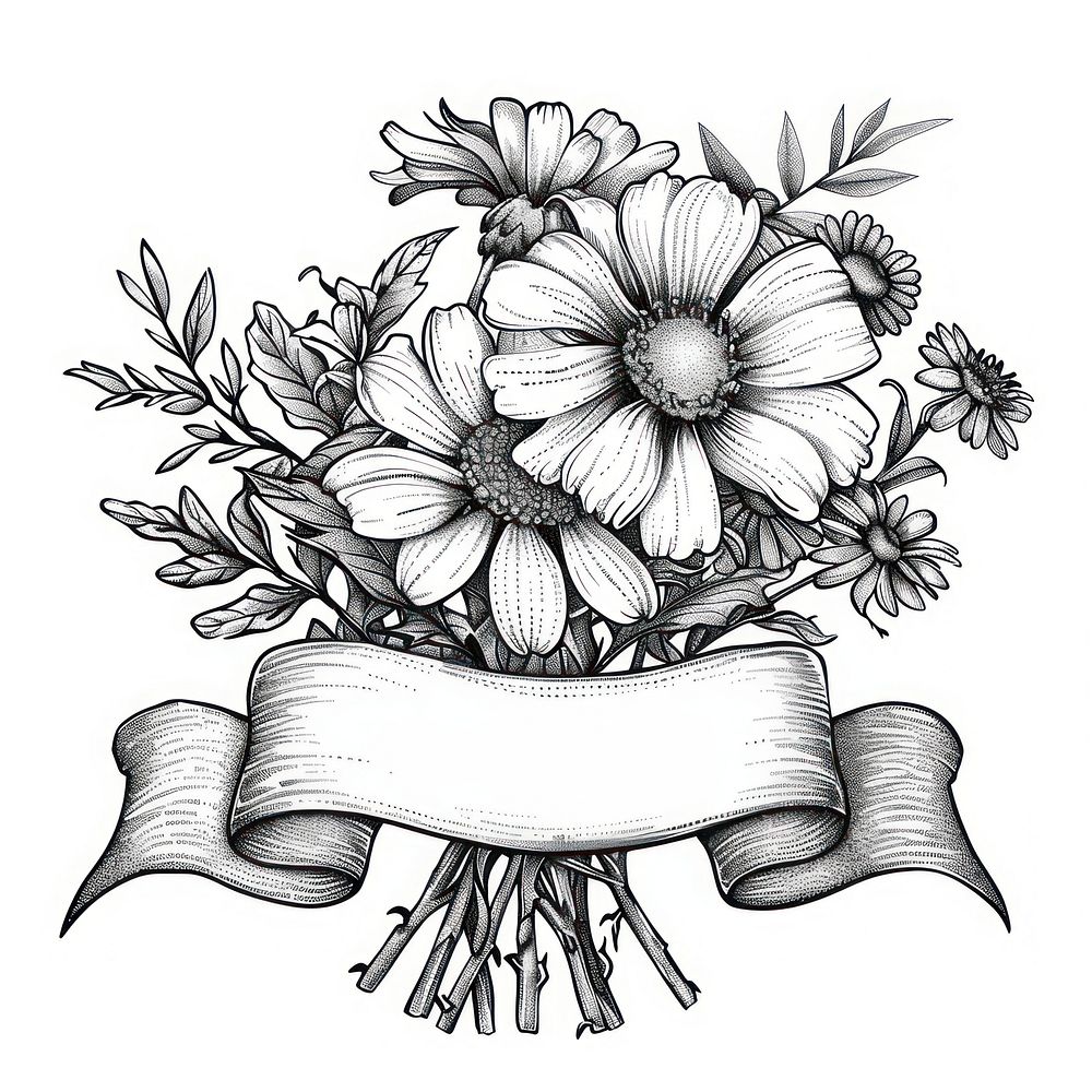 Ribbon with daisy art illustrated graphics.