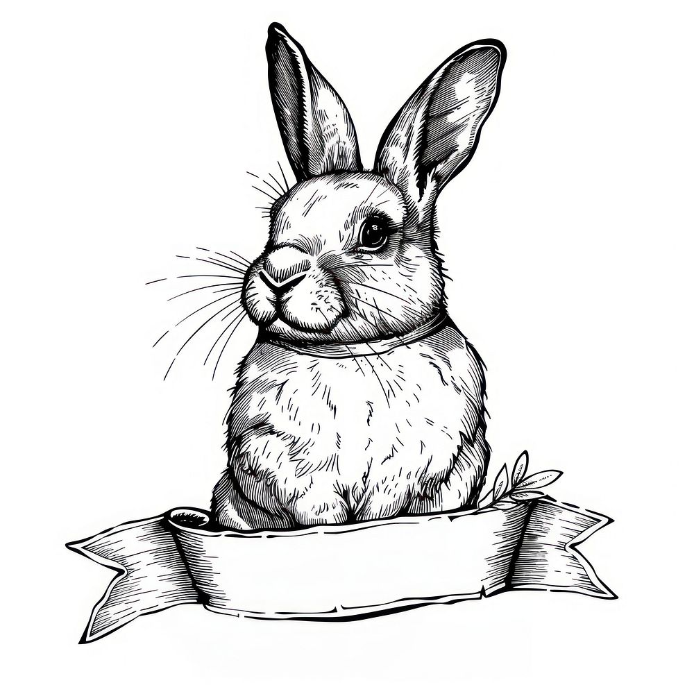 Ribbon rabbit art illustrated drawing. | Free Photo Illustration - rawpixel