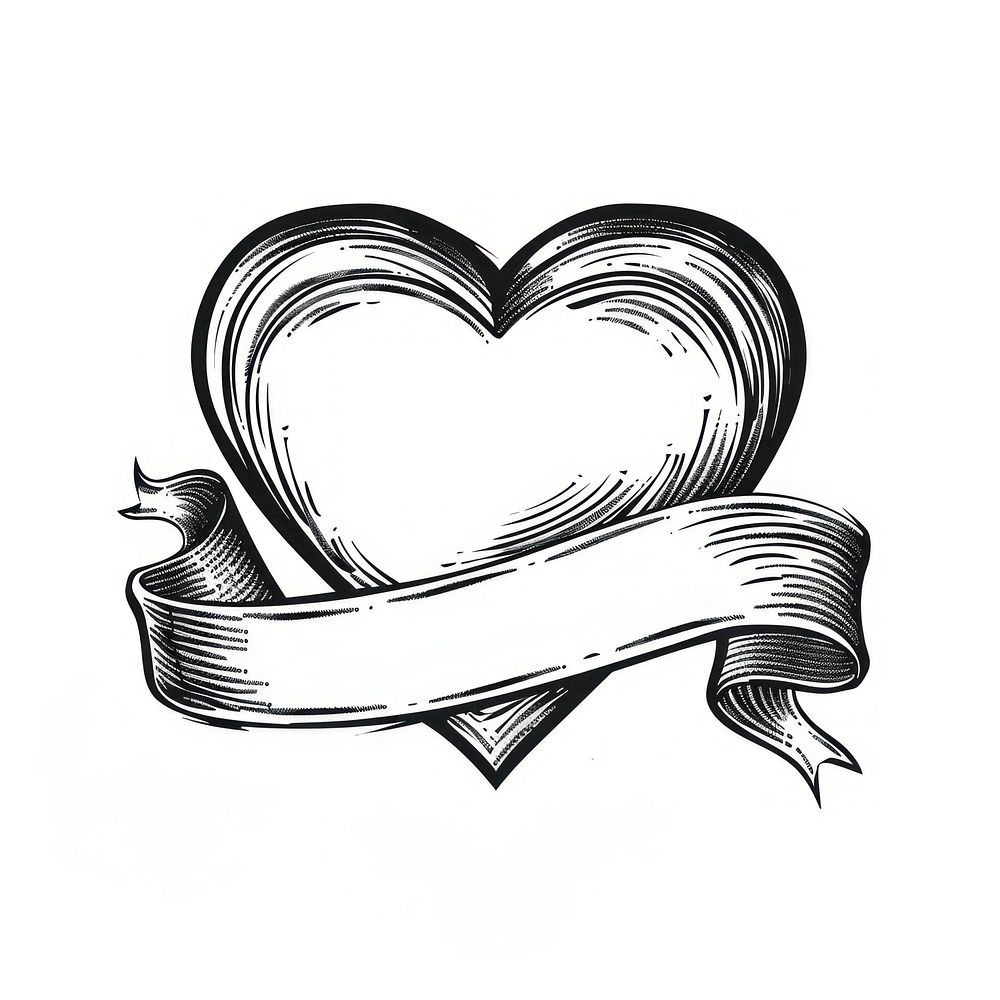 Ribbon with heart illustrated drawing stencil.
