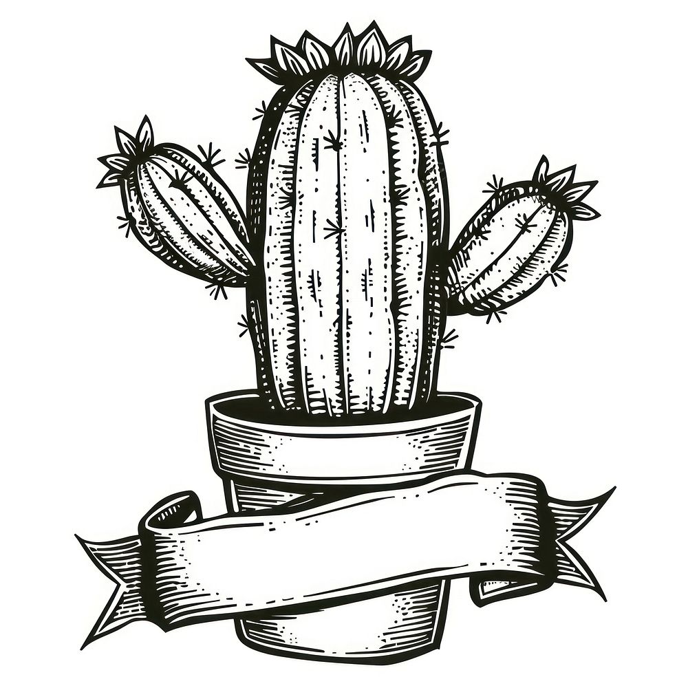 Ribbon with cactus art illustrated drawing.