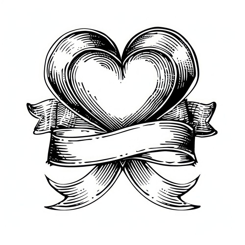 Ribbon with heart illustrated appliance drawing.