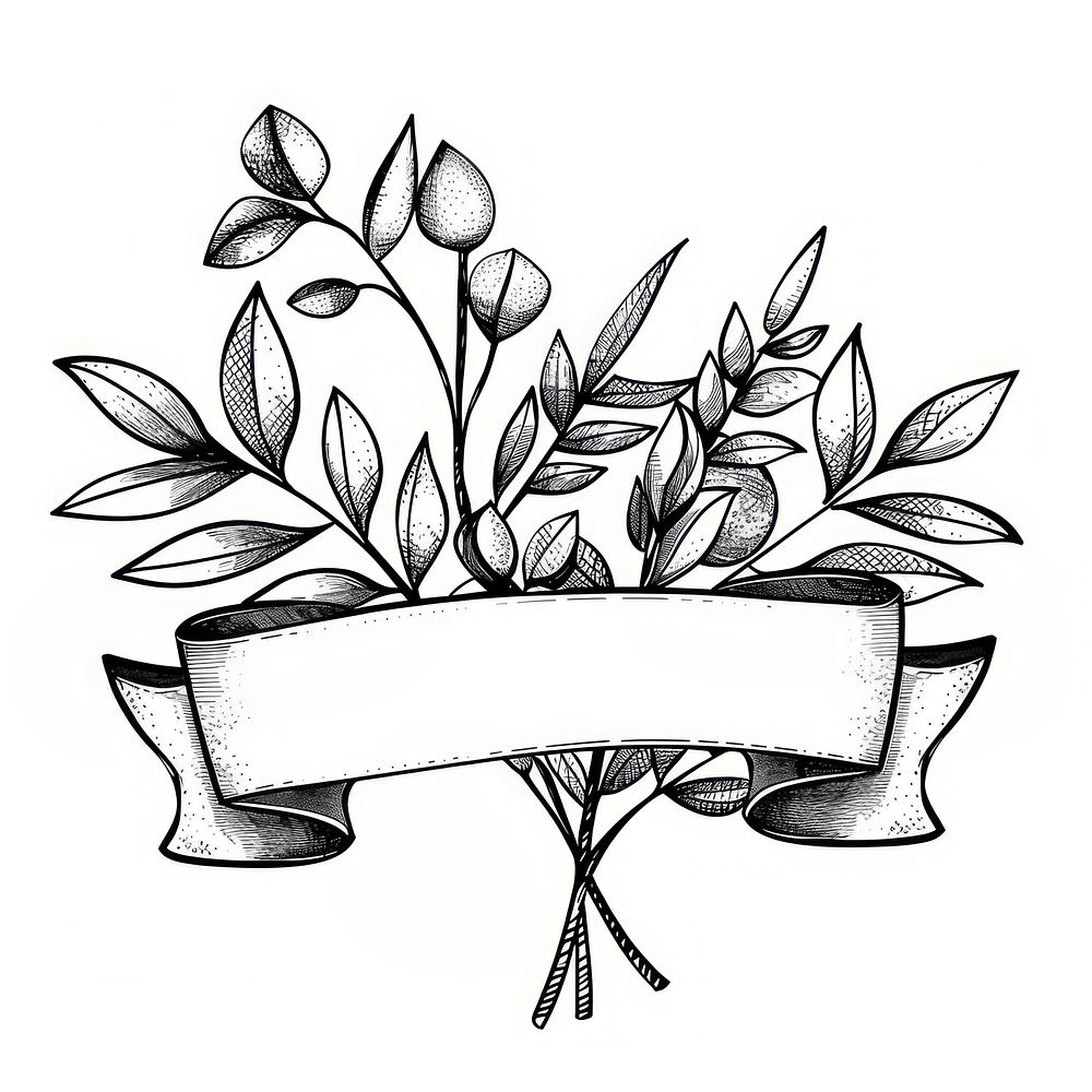 Ribbon with leafs art illustrated graphics.