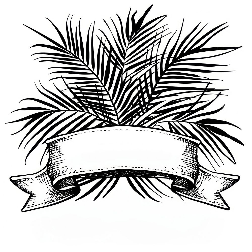 Ribbon with palm art illustrated drawing.