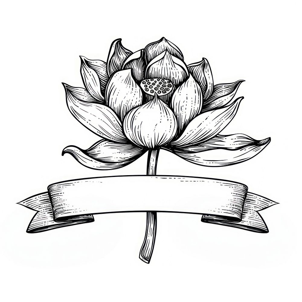 Ribbon with lotus art illustrated drawing.