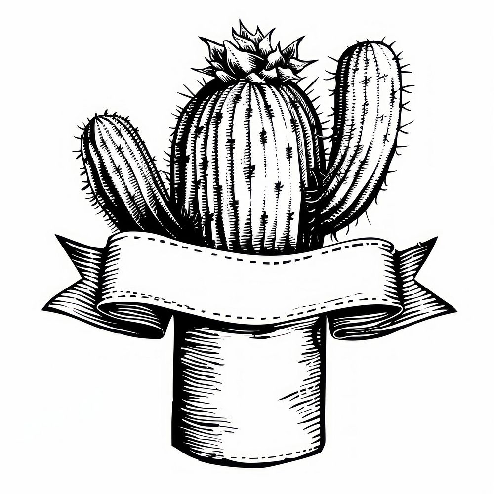 Ribbon with cactus art illustrated drawing.