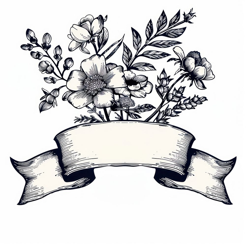 Ribbon with floral art illustrated graphics.