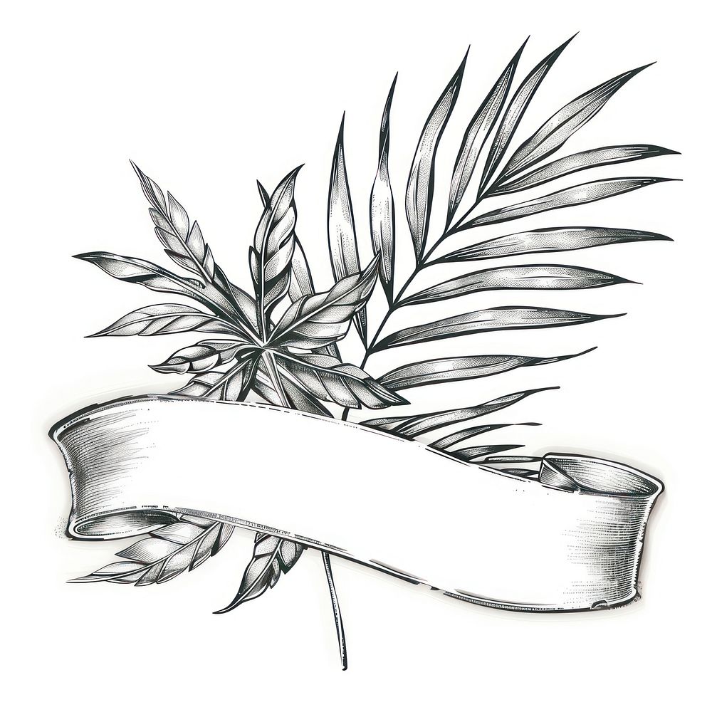 Ribbon with palm art illustrated drawing.