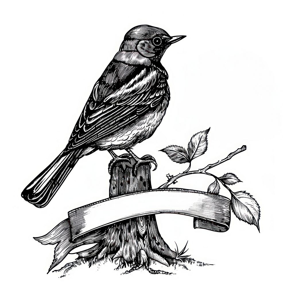 Ribbon with mushroom bird art illustrated.