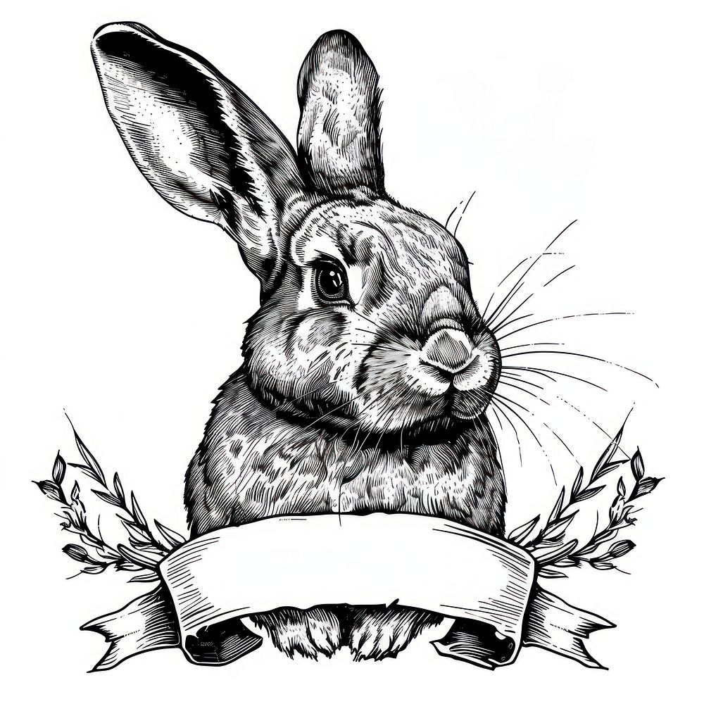 Ribbon with rabbit art illustrated drawing.