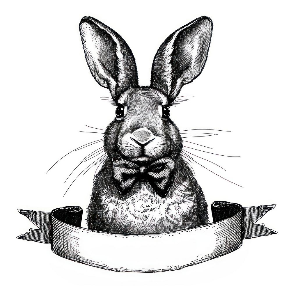 Ribbon with rabbit art illustrated drawing.