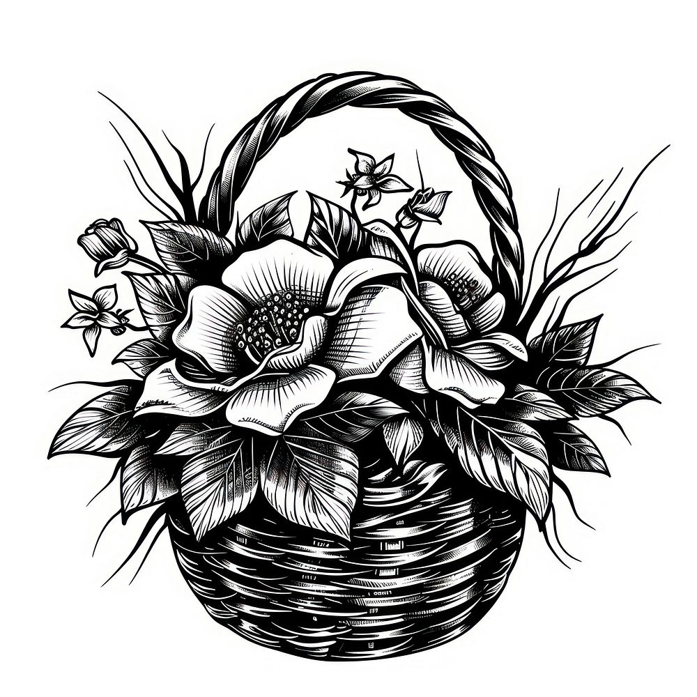 Basket tattoo flash illustration illustrated graphics drawing.