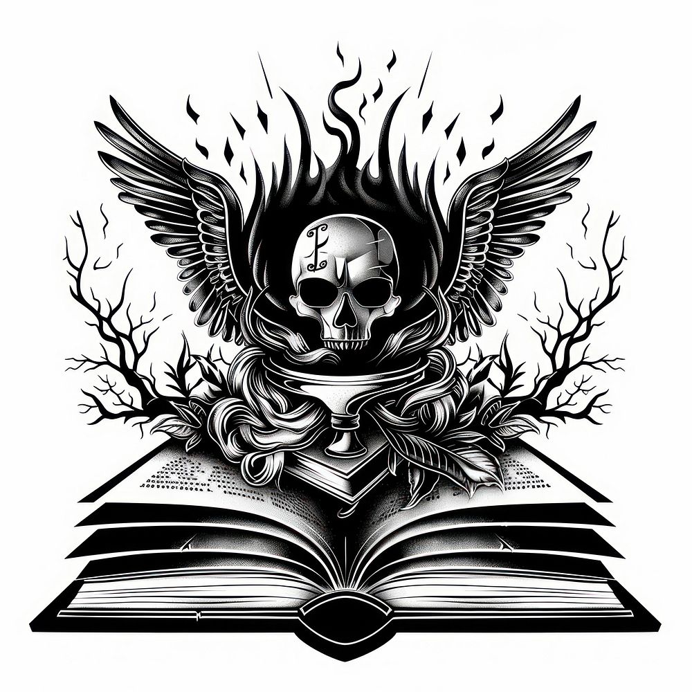 Book tattoo flash illustration publication emblem symbol.