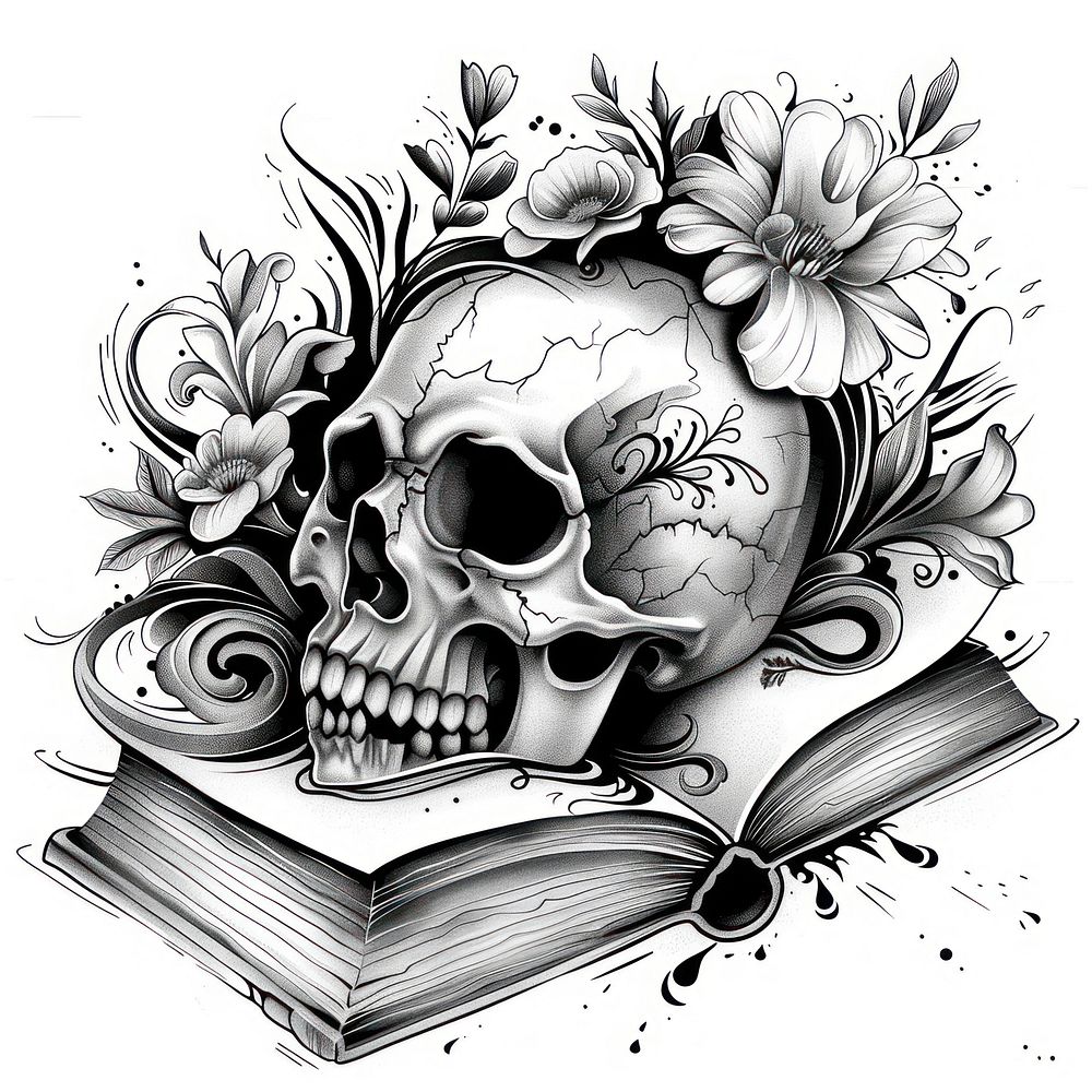 Book tattoo flash illustration illustrated graphics drawing.