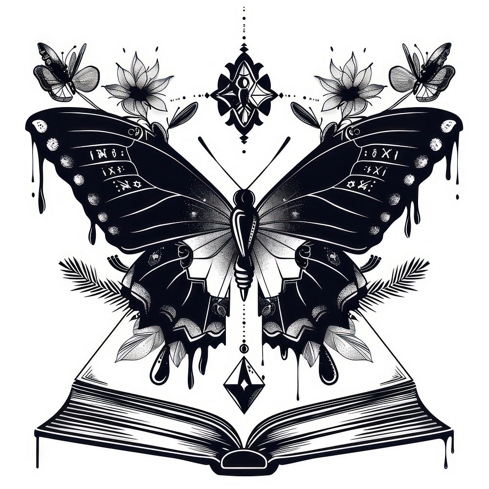 Book tattoo flash illustration illustrated publication chandelier.