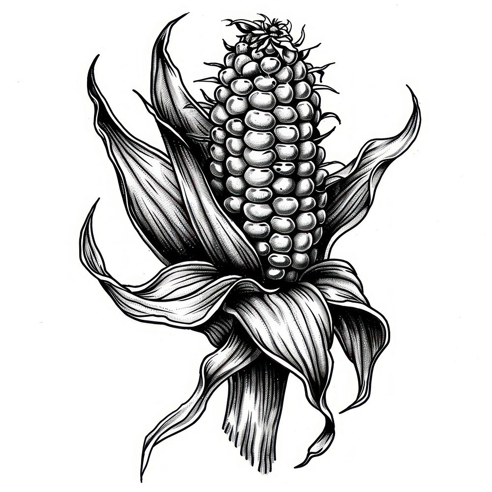 Corn tattoo flash illustration produce animal grain.