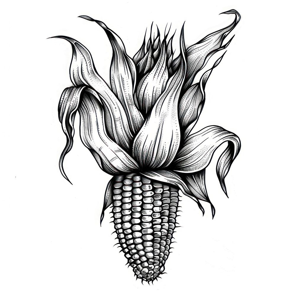 Corn tattoo flash illustration illustrated drawing produce.