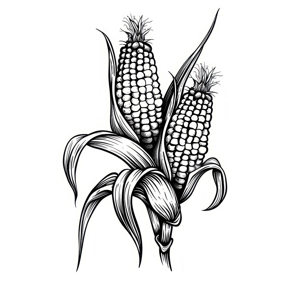 Corn tattoo flash illustration produce grain plant.
