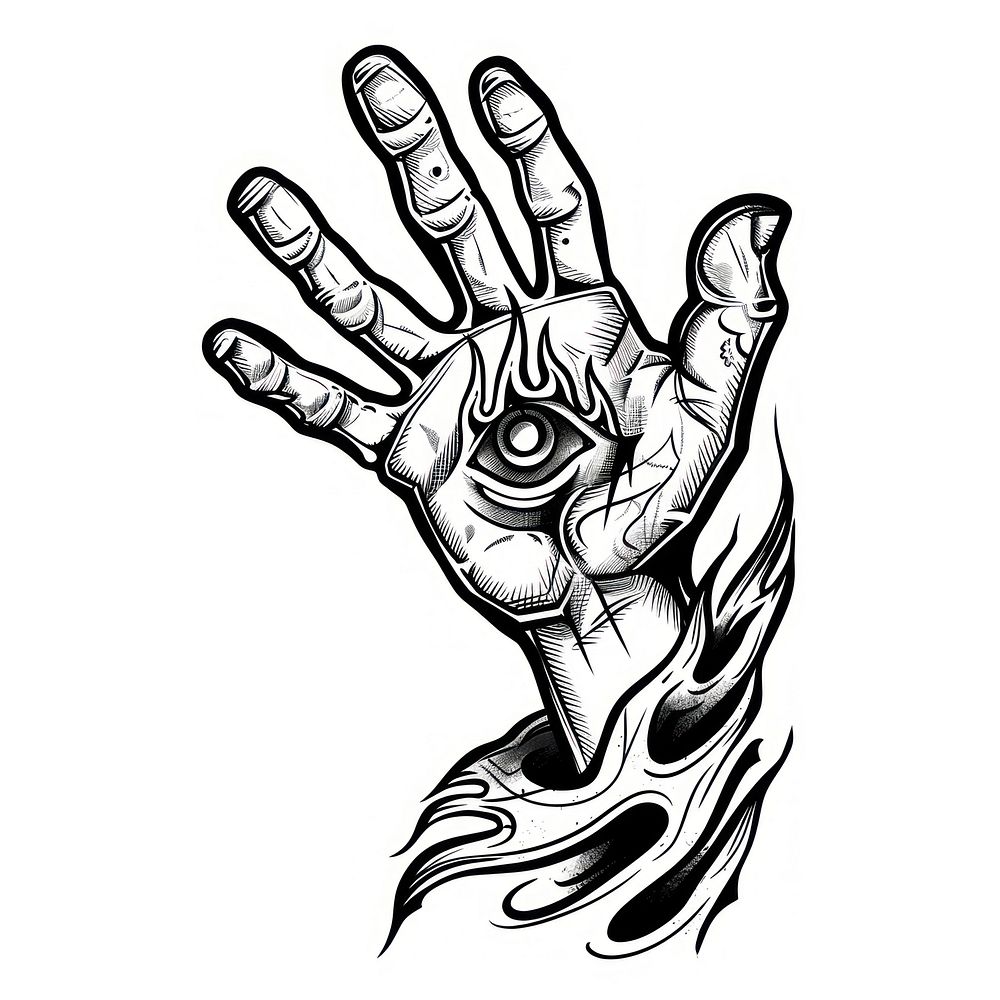 Hand tattoo flash illustration illustrated drawing sketch.