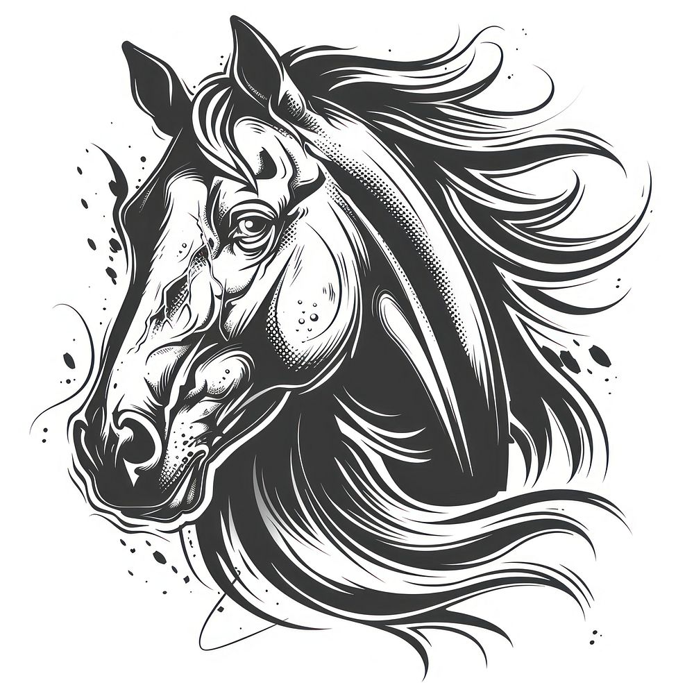 Horse tattoo flash illustration illustrated kangaroo drawing.