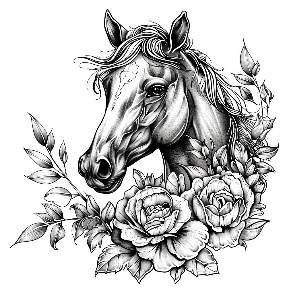 Horse tattoo flash illustration illustrated drawing sketch.