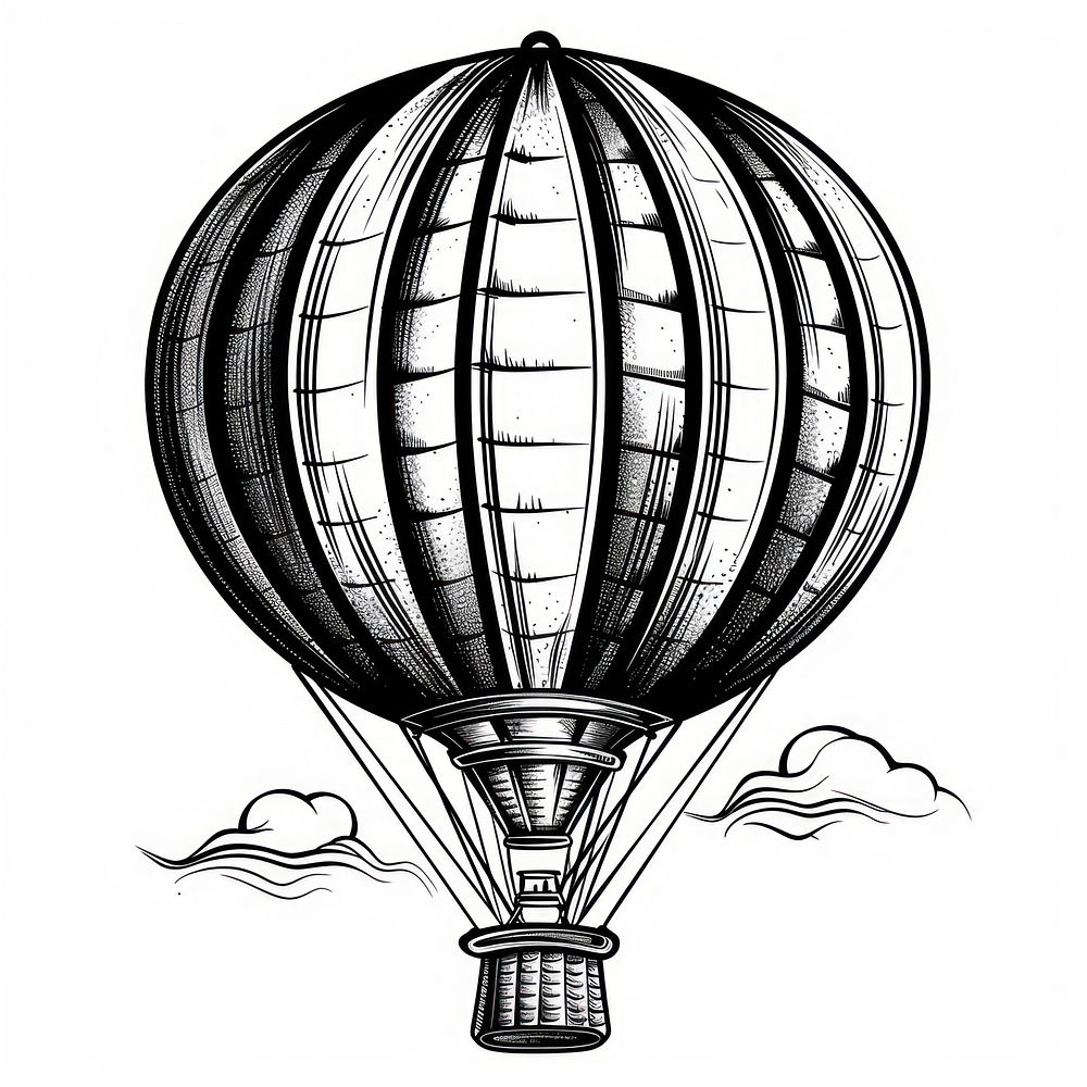 Hot air balloon tattoo flash illustration transportation illustrated chandelier.