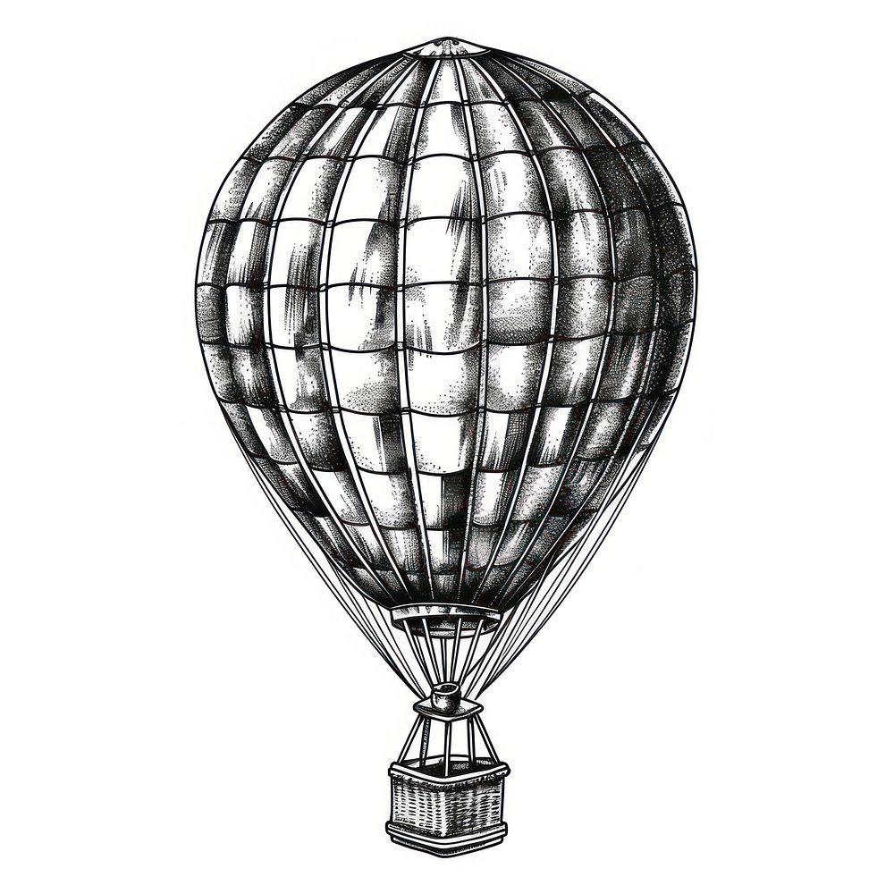 Hot air balloon tattoo flash illustration transportation aircraft vehicle.