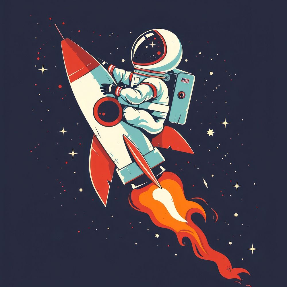 Illustration of astronaut rocket art graphics.