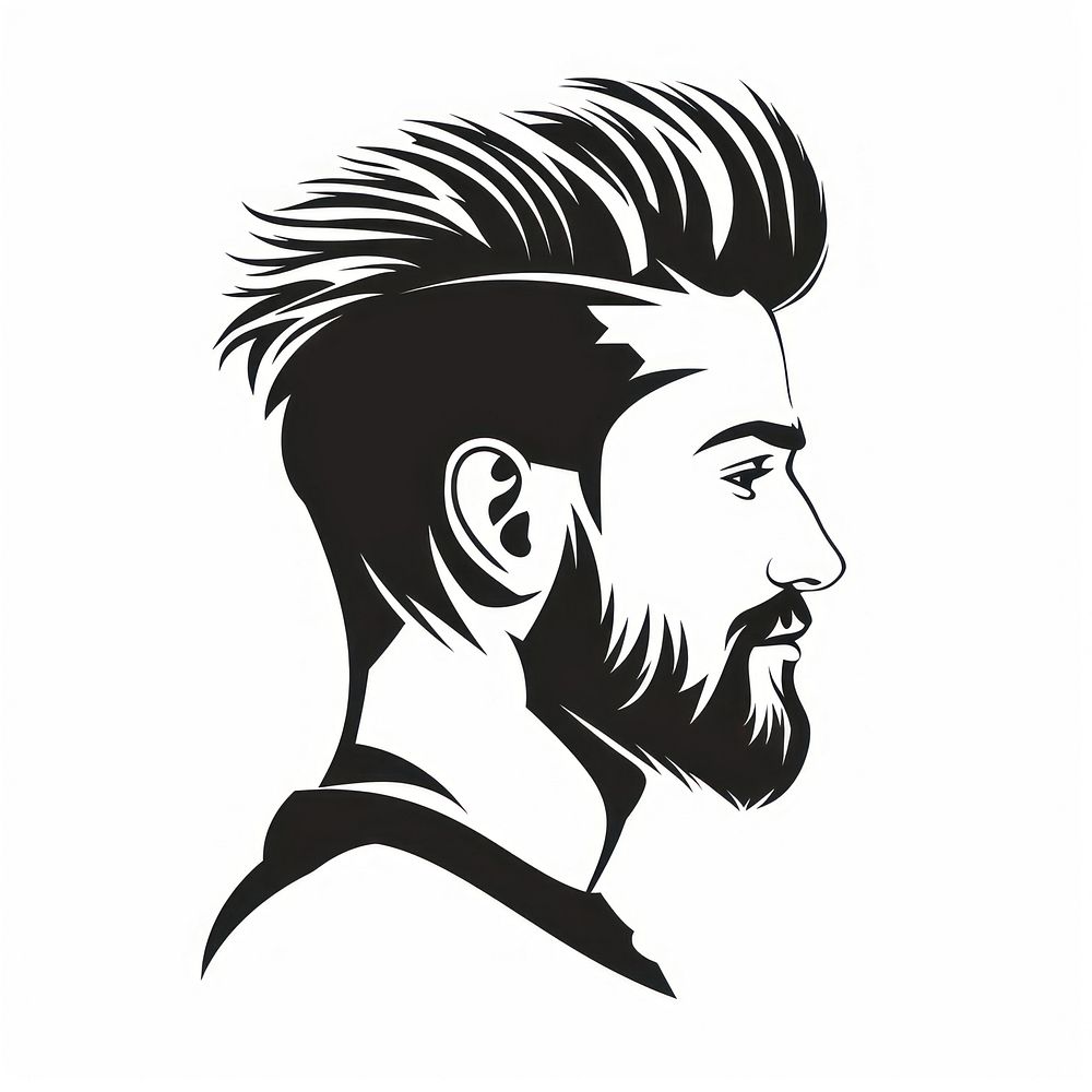 Illustration of haircut men head illustrated stencil.