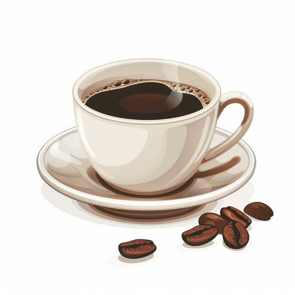 Illustration of hot coffee beverage saucer drink.