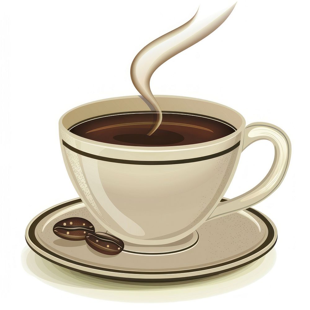 Illustration of hot coffee beverage saucer drink.