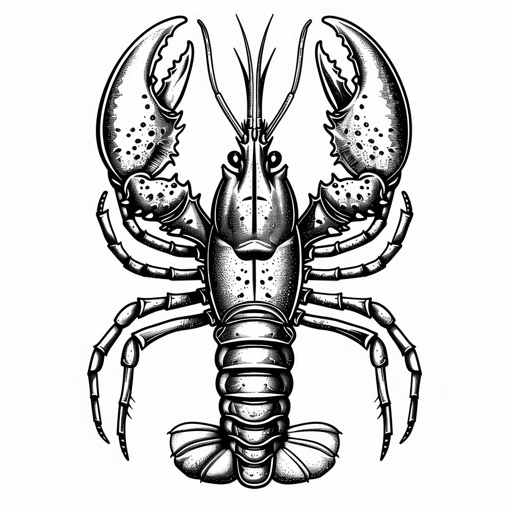 Lobster tattoo flash illustration invertebrate chandelier seafood.