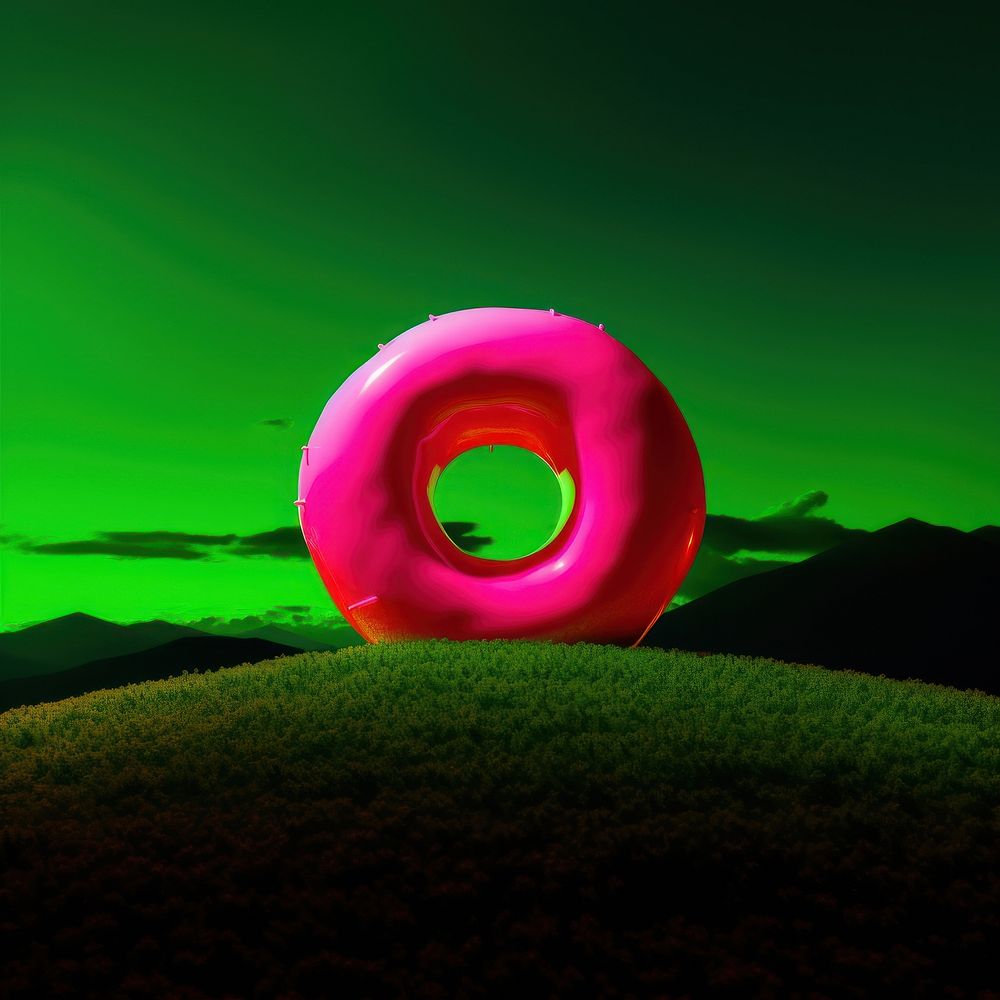 Photo of a donut green confectionery outdoors.