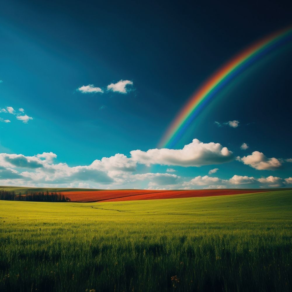 Photo heaven landscape rainbow grassland. | Free Photo - rawpixel