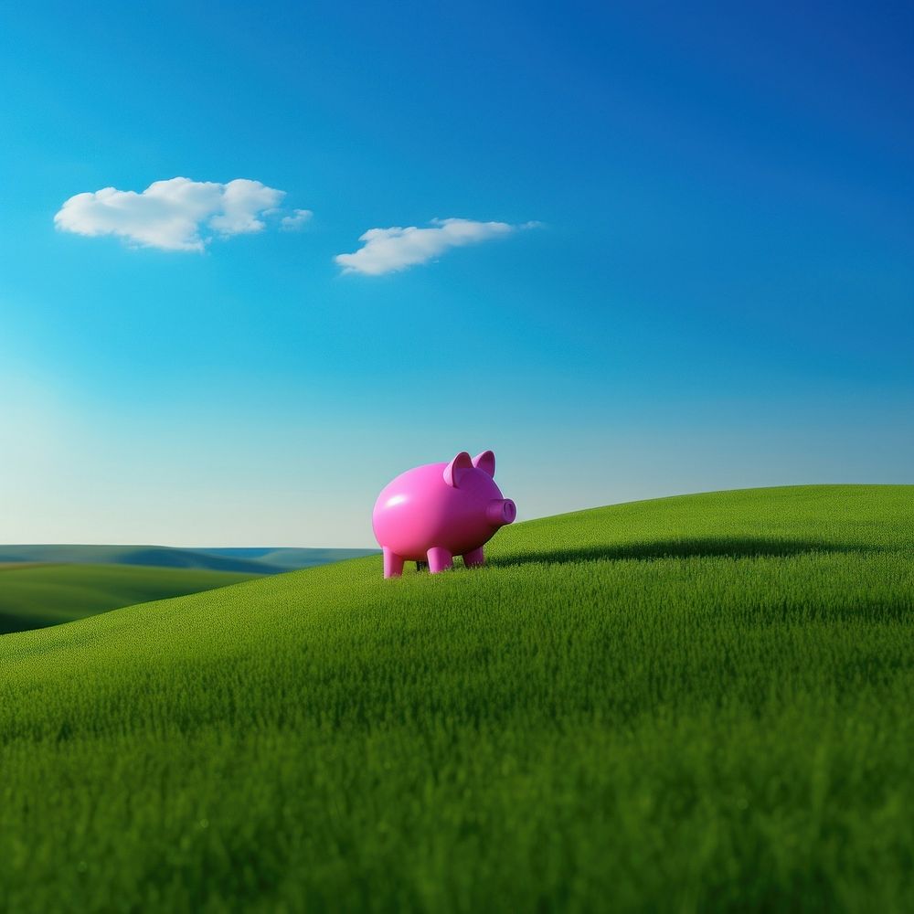 Photo of a Piggy bank pig piggy bank grassland.