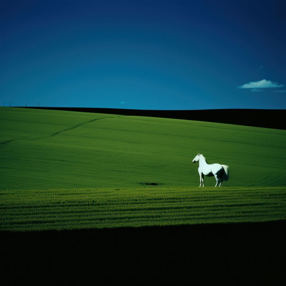 Photo of unicorn landscape field countryside.