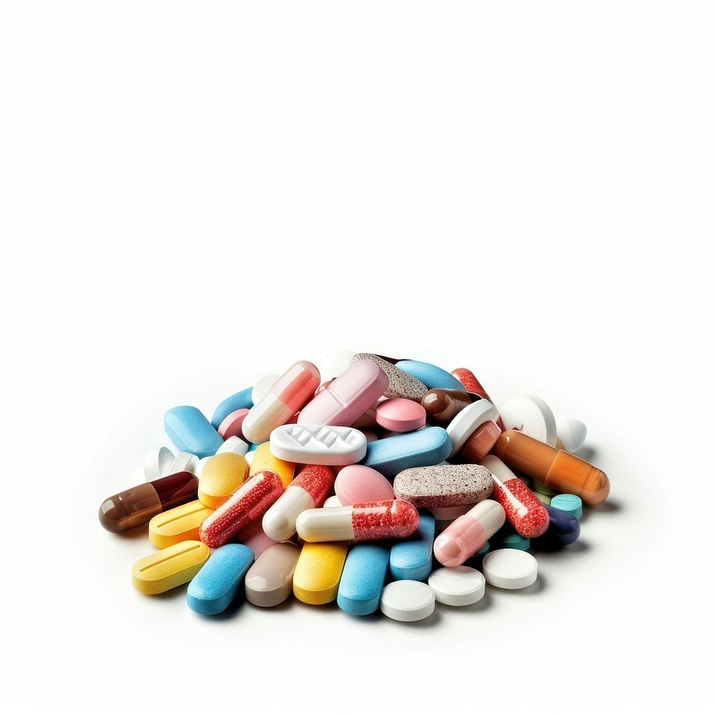 A pile of different pills and softgels medication.