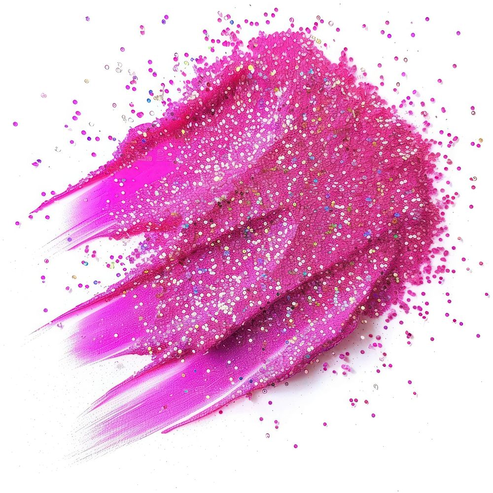 Pink brush strokes glitter purple white background.